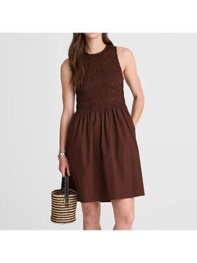 Madewell Brown Smocked Sleeveless Mini Dress